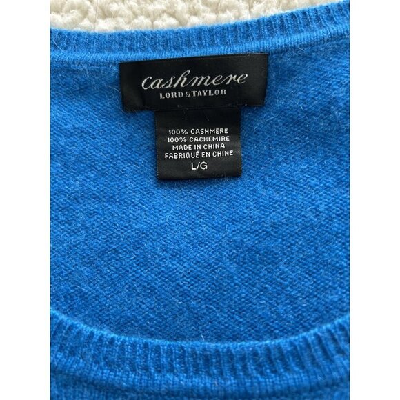 Lord & Taylor 100% Cashmere Round Neck Sweater Women Turquoise Blue Size L - Picture 5 of 7